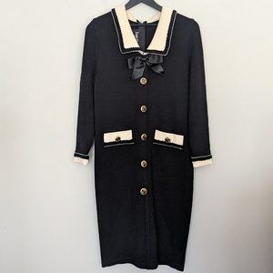 Louis Feraud Black and Ivory Women's Knit Dress Sz S